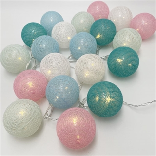 LED lyskæde med bomuldsbolde i pastelfarver – 3 m, 20 bolde, Ø 6 cm